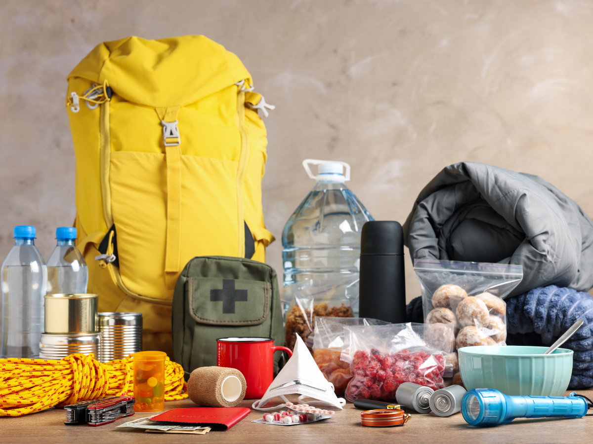 A table full of important items for disaster preparedness